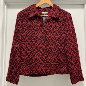 Yvonne LeMarie Jacket Made in USA Zigzag Chevron Pattern Blazer Size 8 Red Black